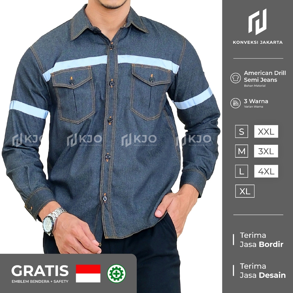 JUMBO Wearpack Safety Baju Wearpack Kemeja Safety Jeans Lengan Panjang untuk Proyek Tambang dengan S