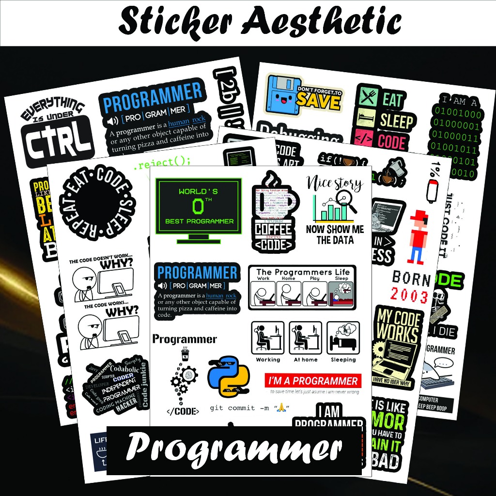 

Sticker Aesthetic A6 A5 Programmer Coding Waterproof sticker tema programmer code phyton program java stiker kertas estetik anti air pack glossy Vintage jurnal color Deco Korea kawai lucu simple