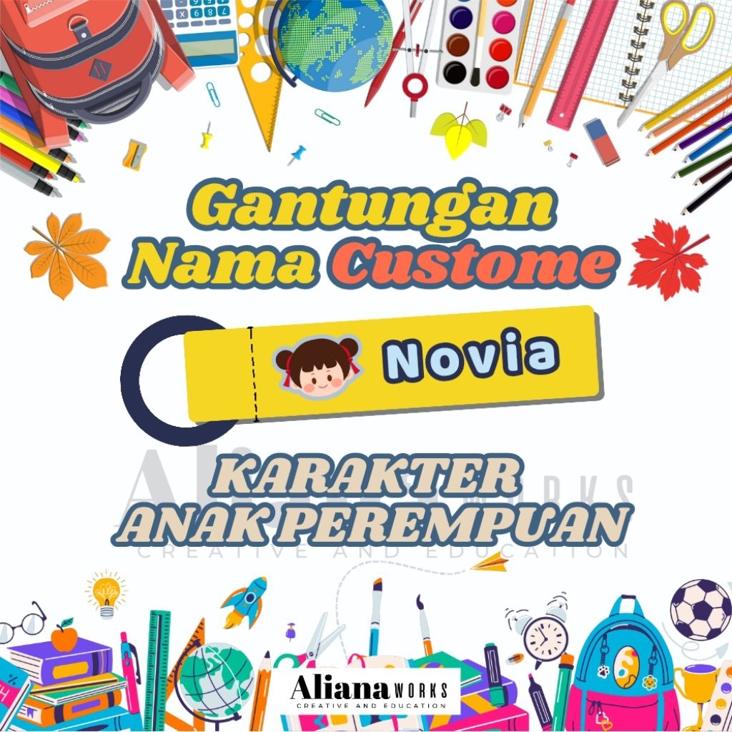 

TERMURAH | Gantungan Tas, Botol Minum, Kotak Bekal, dengan Custom Nama Anak (KARAKTER PEREMPUAN)