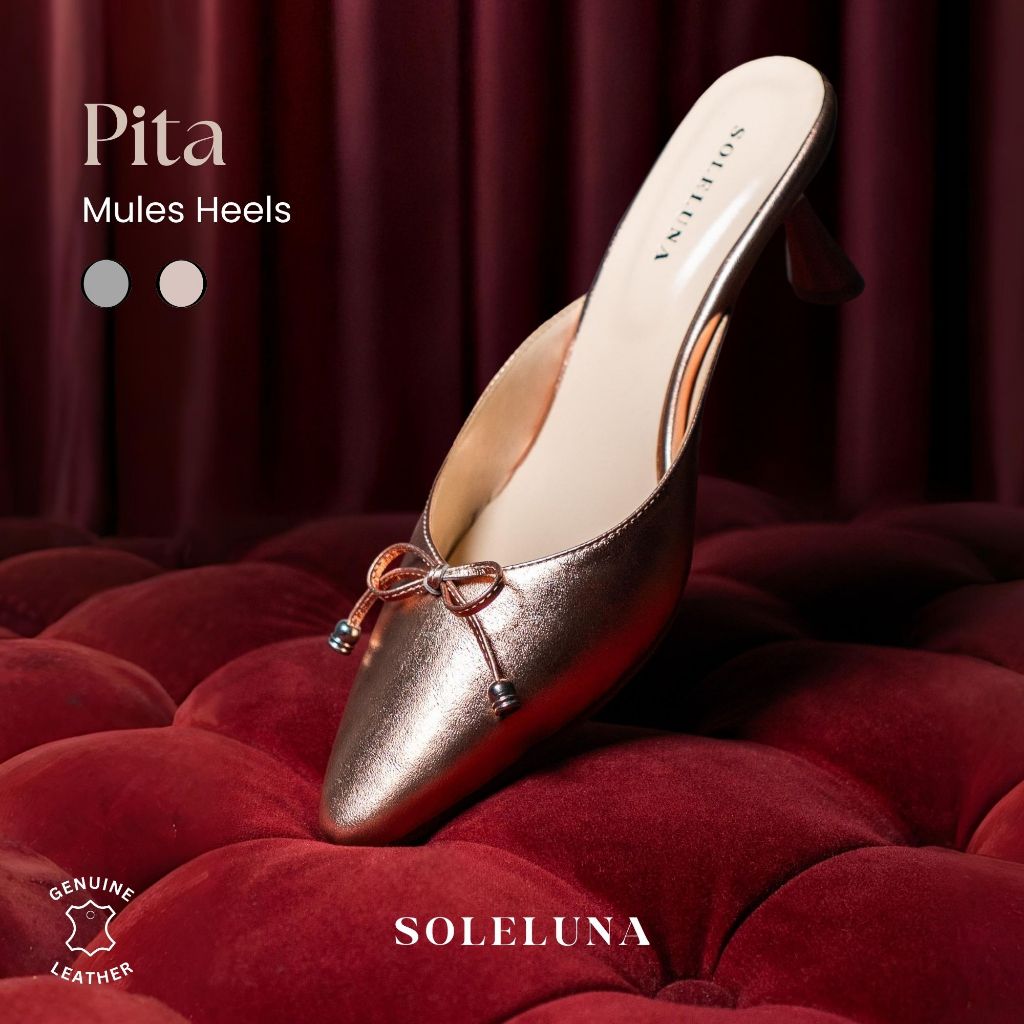 SOLELUNA | Pita | Leather Mules Heels - Sepatu Heels Mules Wanita Kulit Asli Elegan - Mules Premium 