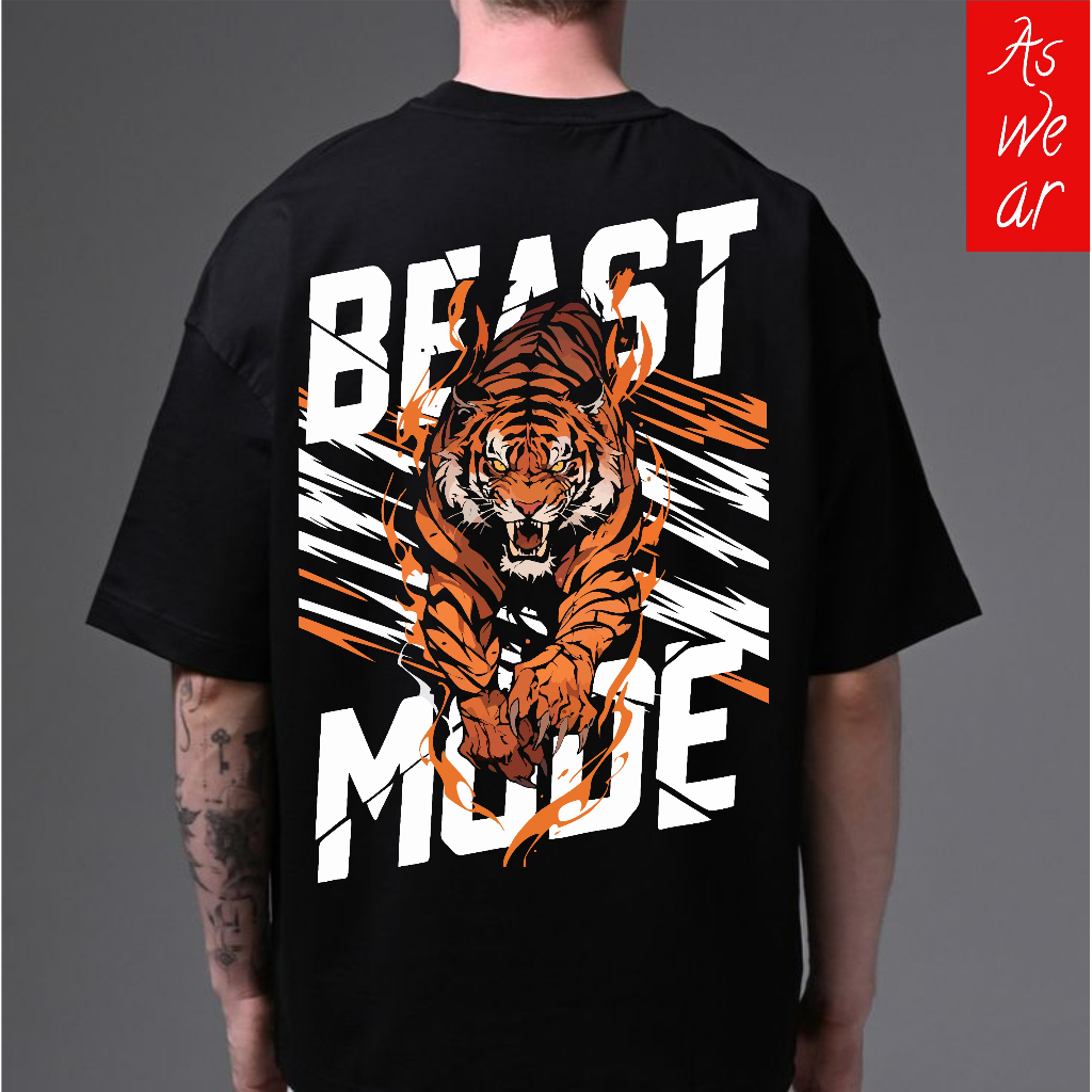 As Wear Baju Oversize Kaos Oversize Hitam Harimau Tiger Beast Mode
