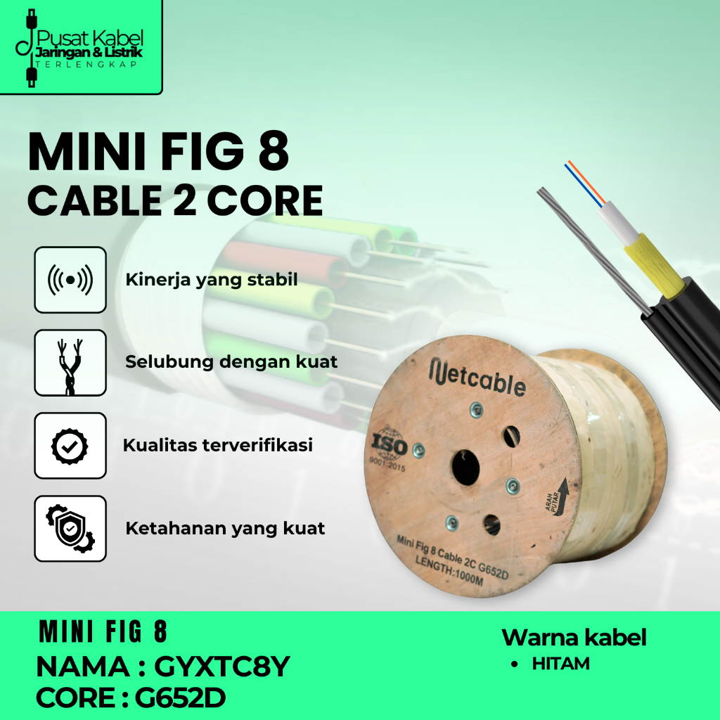 Kabel Fiber Optik Mini Fig8 2 Core NETCABLE 1000m & 2000m | Kabel FO Fig 8