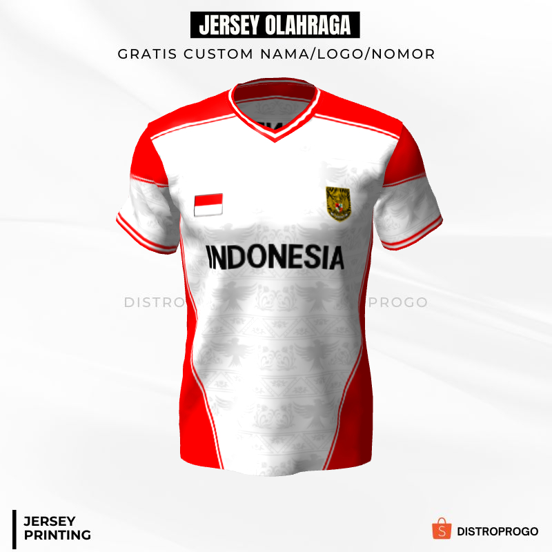 Kaos Jersey Futsal Timnas Merah Putih Motif Geometris 597