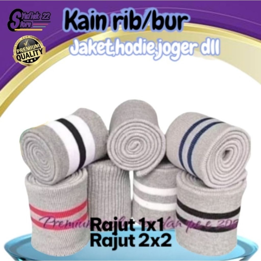 kain rib/bur jaket warna abu muda polos dan salur perlembar
