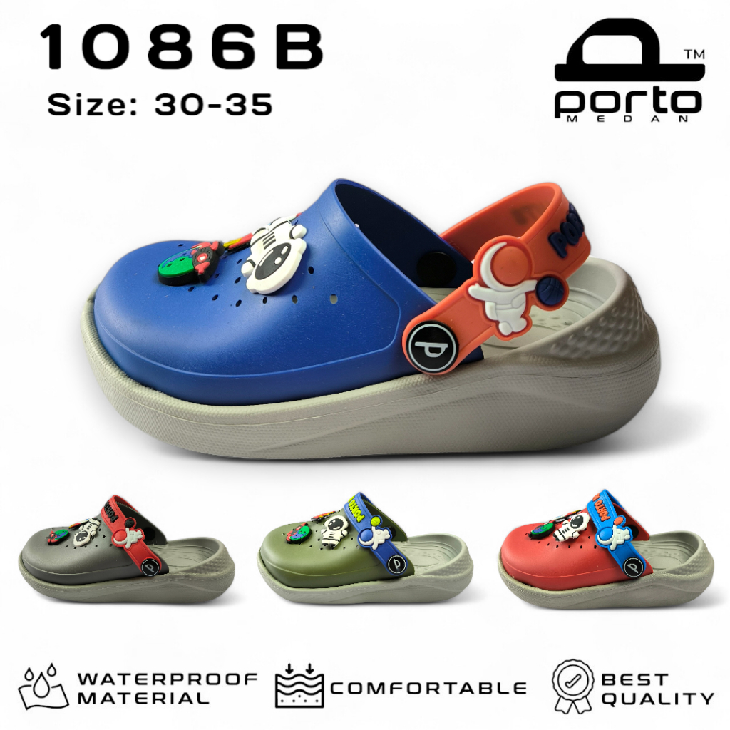 Porto 1086B Sandal Karakter Astronot Cowok Cewek Anak Remaja Tanggung Karet 30-35
