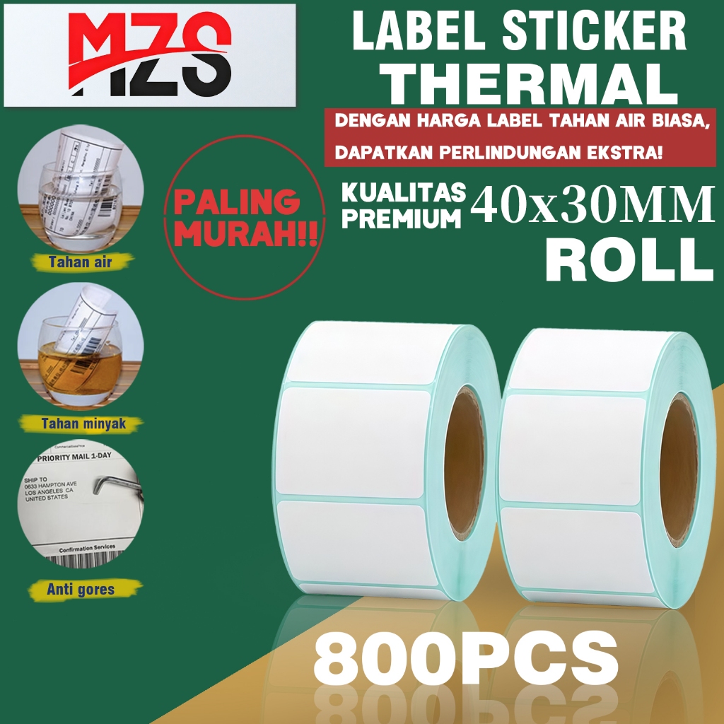 

Kertas Stiker Thermal Resi 40x30mm Isi 800pcs Stiker Printer Label MZS roll dengan Tinta AJ006