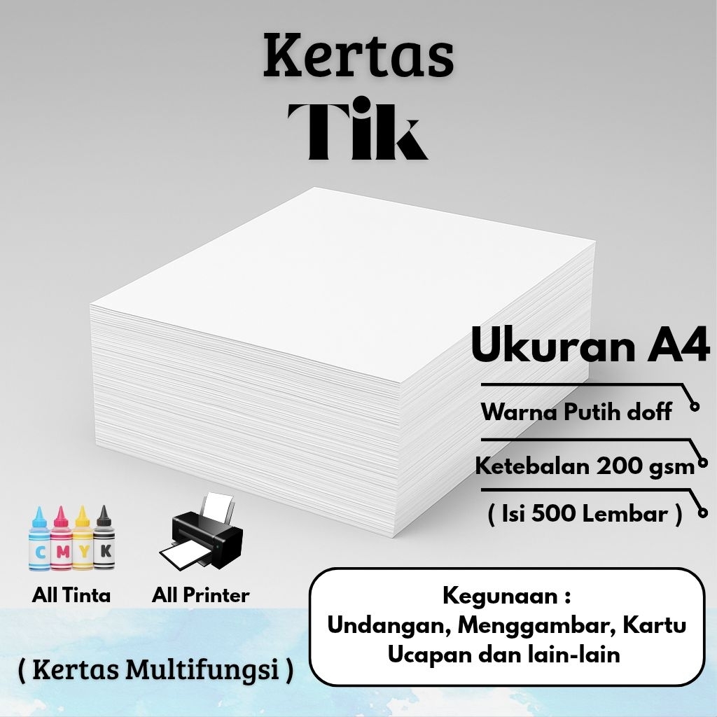 

Grosir Kertas Tik Ukuran A4 200gsm putih / 500L