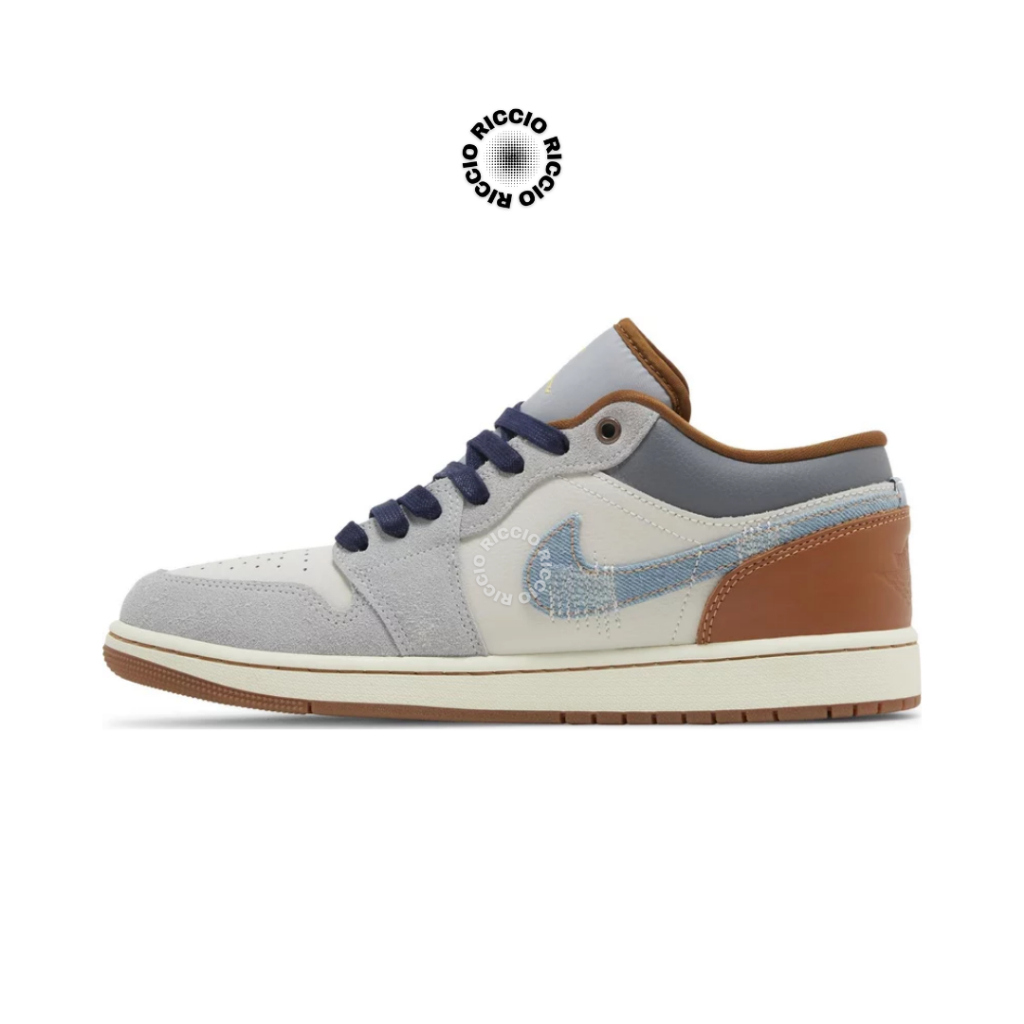 Sepatu Air Jordan - Air Jordan 1 Low SE Phantom Repaired Denim Swoosh Original