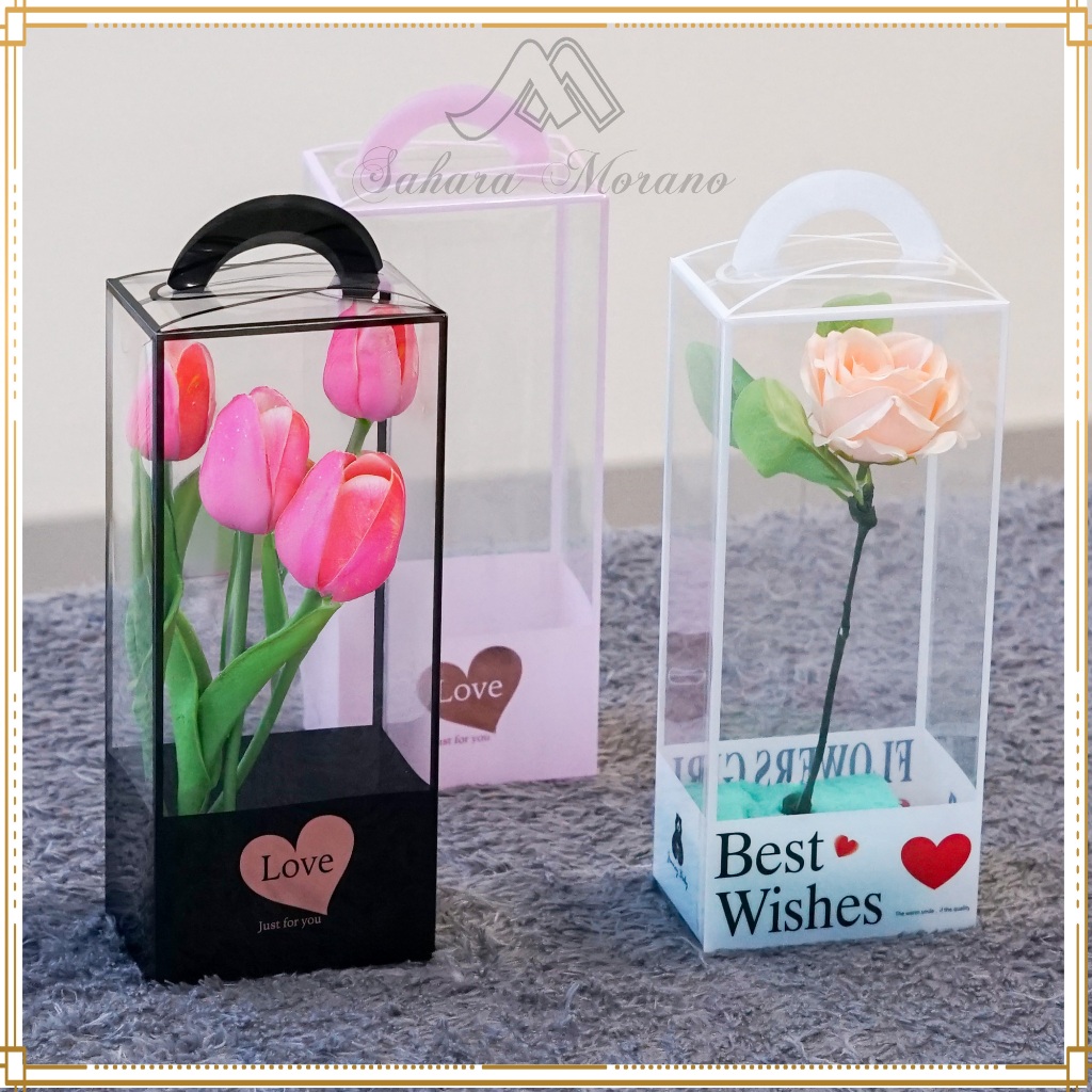 

Flower Box Mika Trasnparant Handle Kotak Hadiah Kotak Bunga Kotak Hampers Serbaguna
