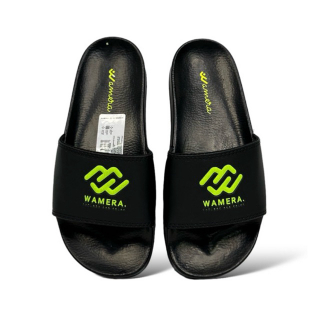 Sandal Slop Original Wamera Focaccia Hitam Stabilo / Sandal Slip On Flat Karet Pria Wanita