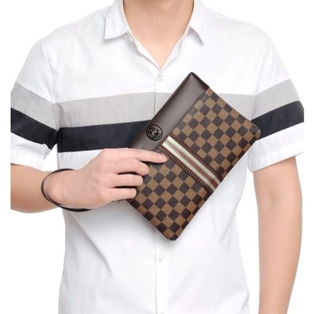 Promo Terbaru Wk002 Handbag Pu Leather Webbing Etnik Polyester Glossy Motif Kotak-Kotak / Coklat /
