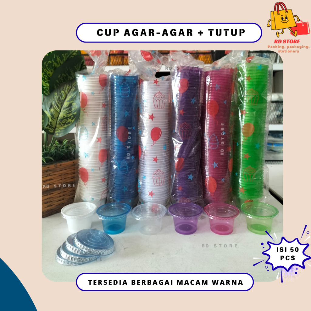 CUP AGAR AGAR SET TUTUP ISI 50 PCS CUP JELLY PUDING PLASTIK CUP AGER AGER DENGAN TUTUP CUP AGAR AGAR