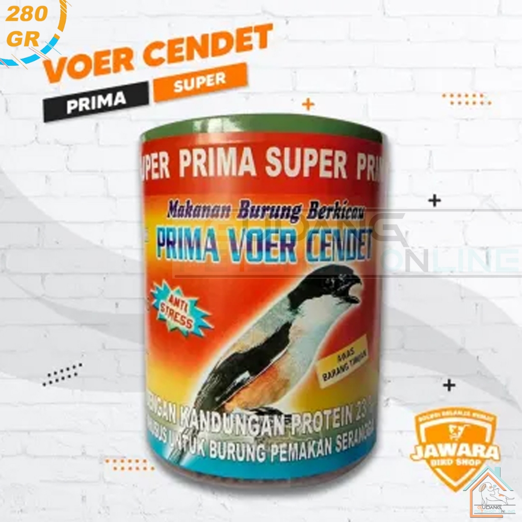 Prima Voer Cendet 280gr Toples Pakan Burung Murai Cendet Kacer Prenjak Pleci Ciblek isi Lebih Banyak