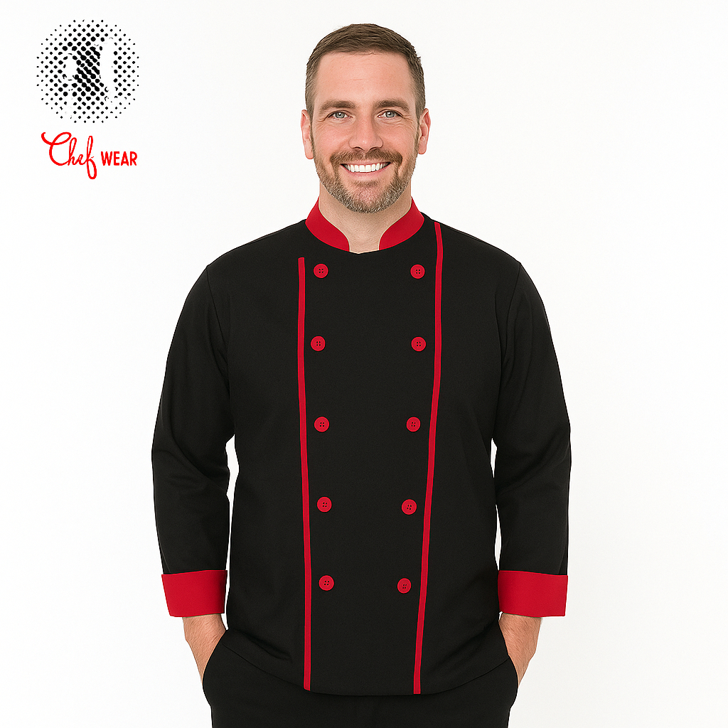 Chef Wear DIAZ Baju Koki LS Hitam - Merah