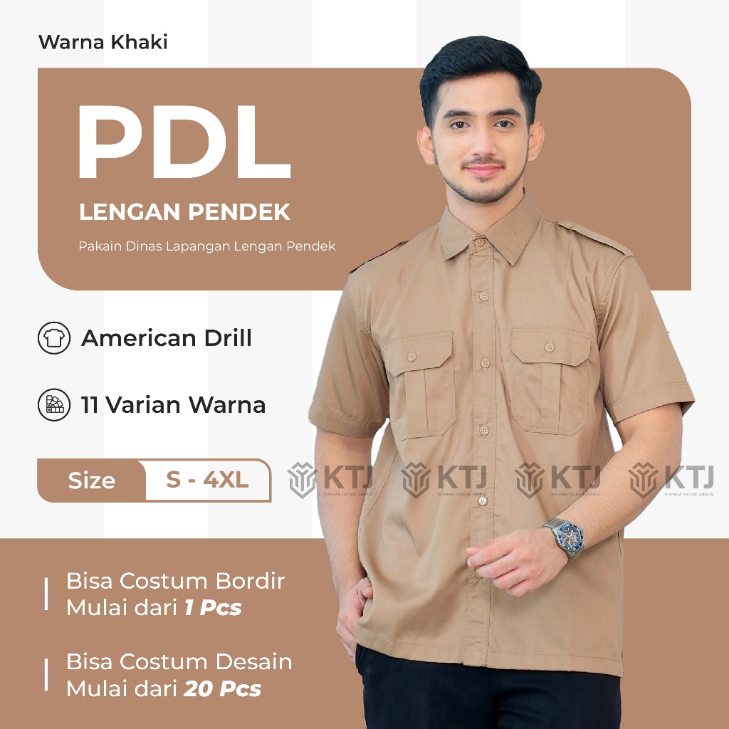 PDL PDH Seragam Kemeja PDL PDH Lengan Pendek Pria Wanita Warna Khaki Bahan American Drill untuk Sera