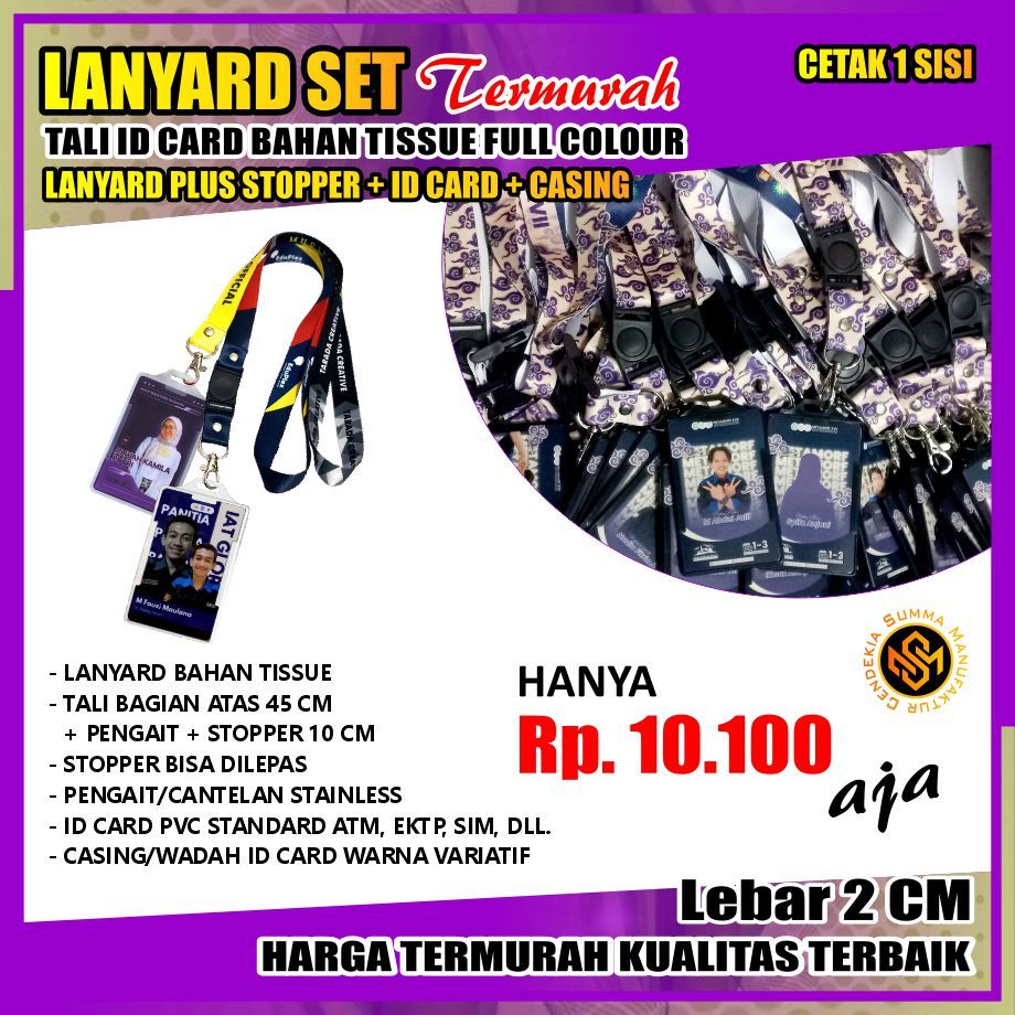 

Lanyard Set Tali ID Card Paket Kartu Casing Frame Custom Tissue Tisu Kalung Full Colour - Lebar 2 CM Cetak 1 Sisi Plus Stopper