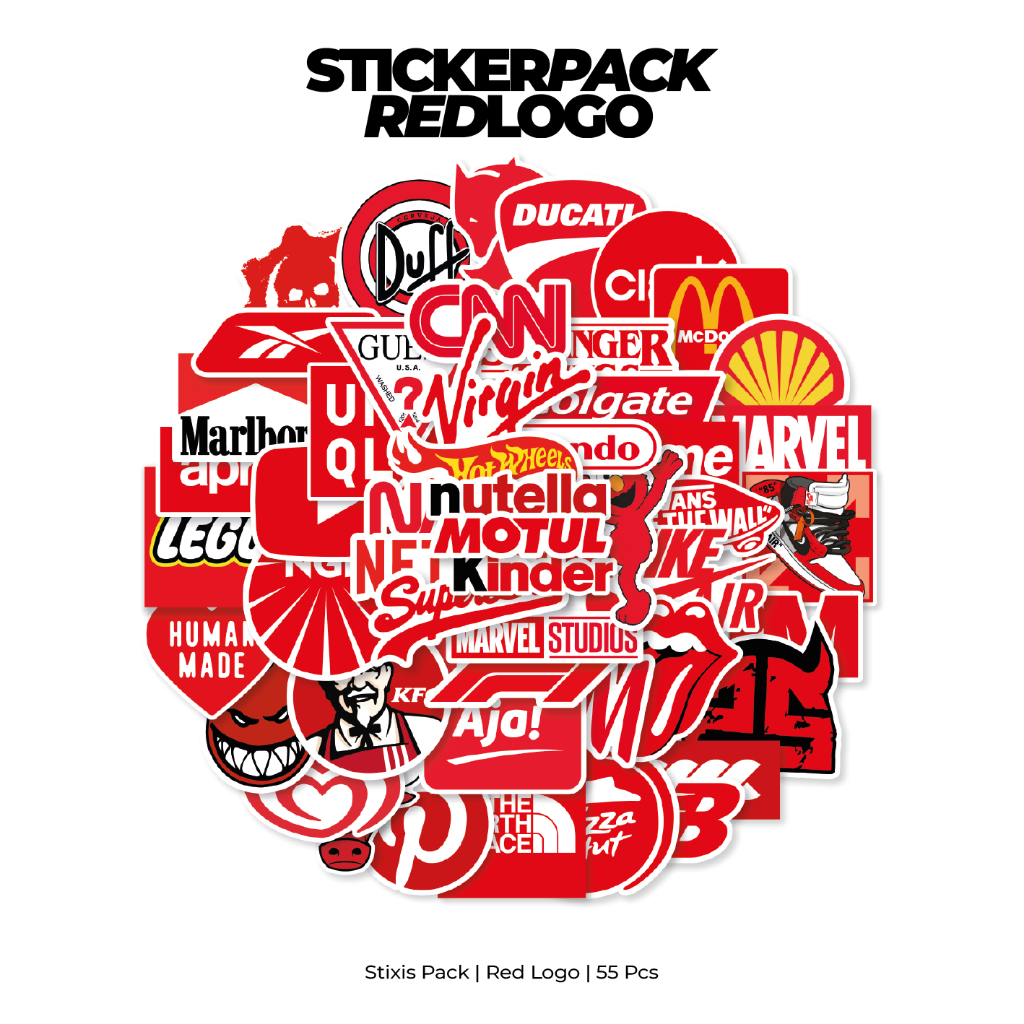 

[READY] STICKER PACK | LOGO BRAND MERAH | 55 PCS | KISSCUT | WATERPROFF | STIXIS.MARKET