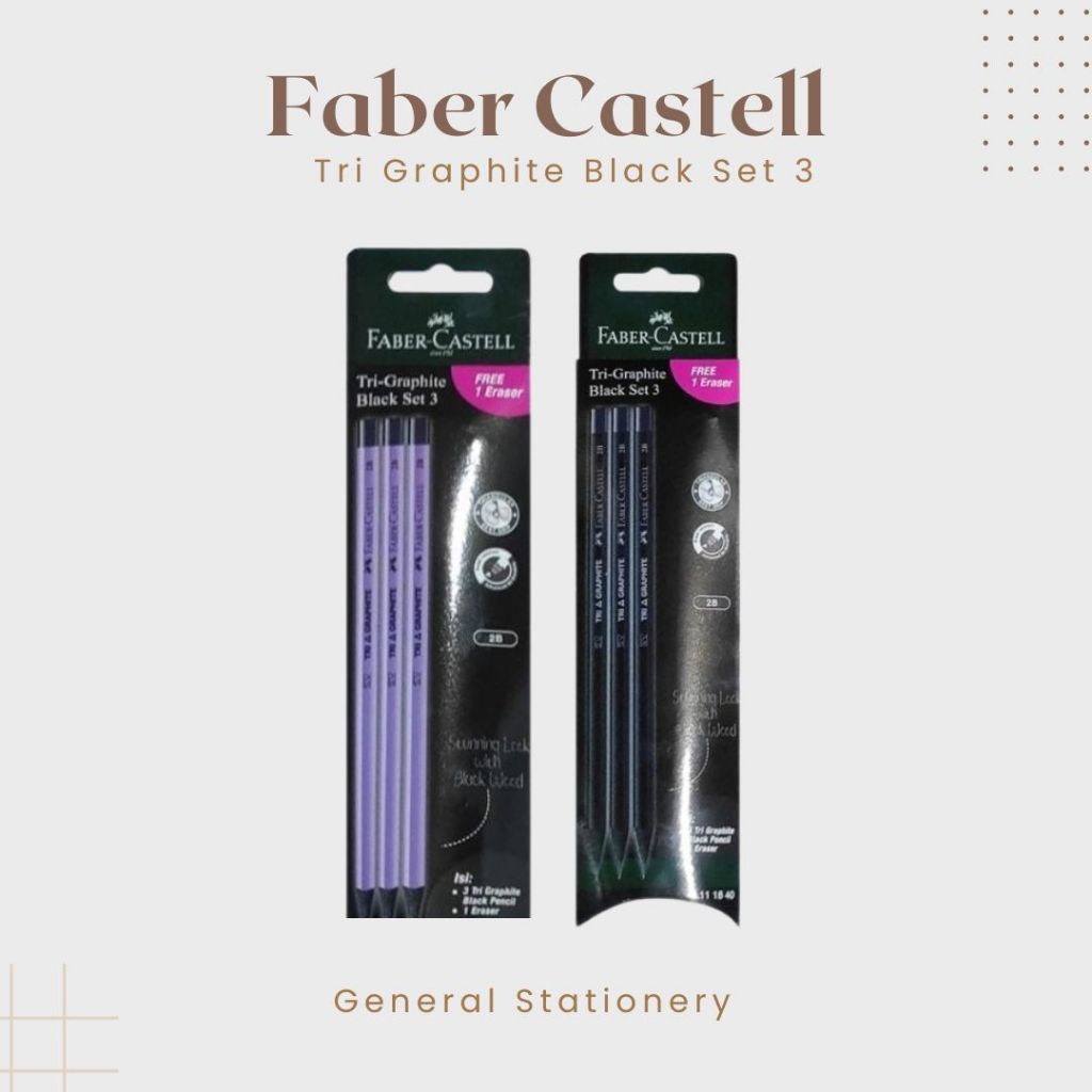 

Faber Castell Tri-Graphite Black Set 3 + 1 Eraser / Pensil Set 3 + Penghapus Merk Faber Castell