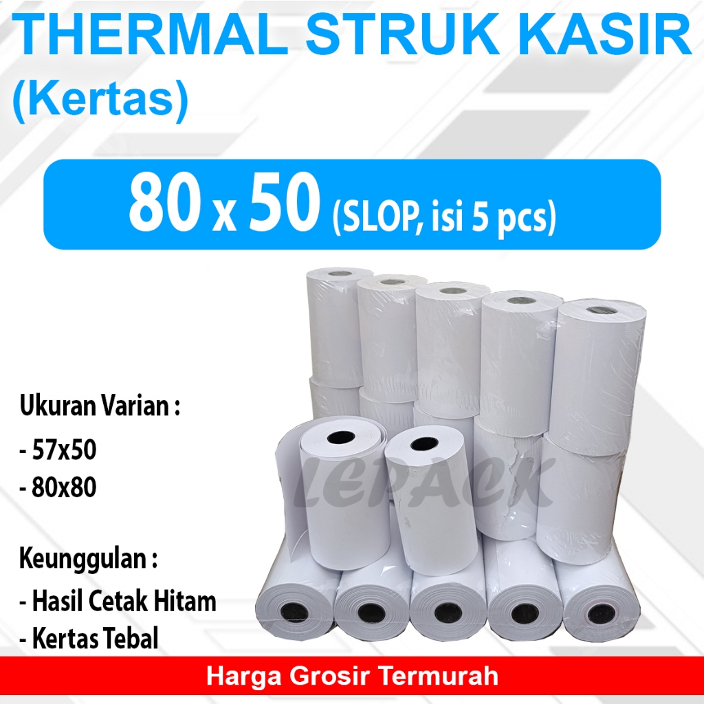 

(SLOP isi 5 pcs) 80x50 Thermal Struk Paper Roll Struk Kasir