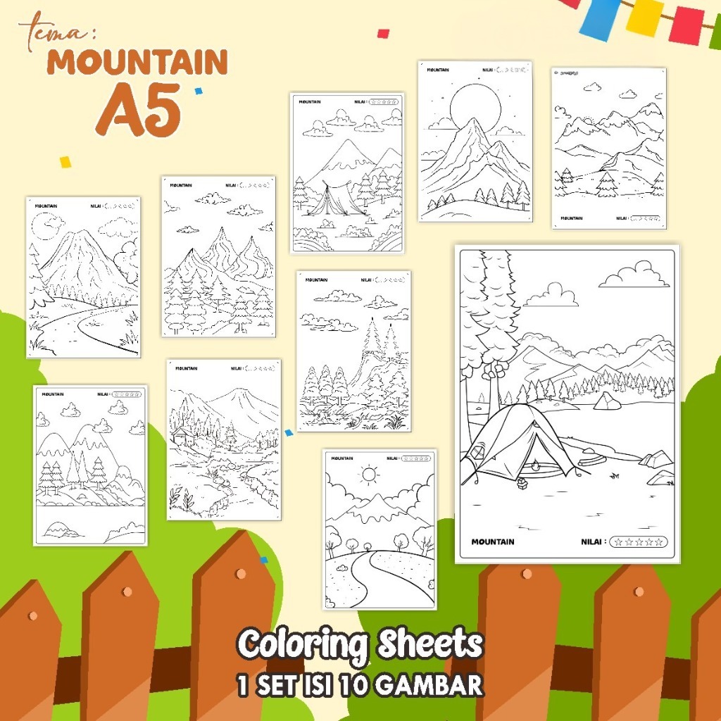 

(A5) KERTAS MEWARNAI ANAK - COLORING SHEETS KODE MOUNTAIN - LEMBAR MEWARNAI ANAK PAUD/TK/SD