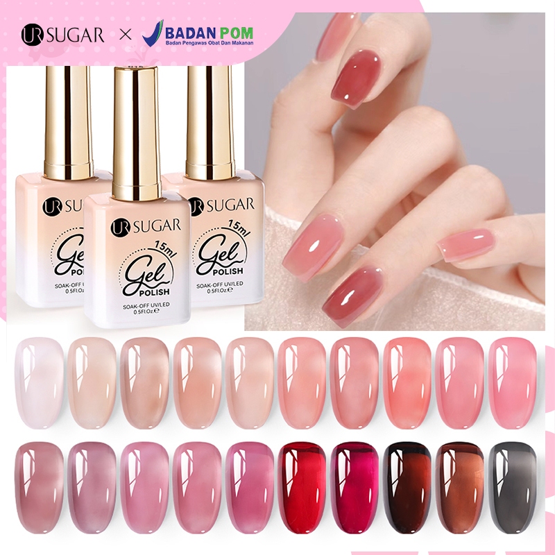 BPOM UR SUGAR Gel Polish 15ml Jeli Nude Gel Nail Polish Milky Pink White Gliter Kutek Gel UV Led Nai