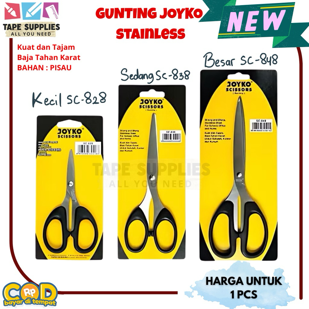 

(1 PCS) Gunting Scissors JOYKO Stainless Steel Tahan Karat - Gunting Kecil/Sedang/Besar