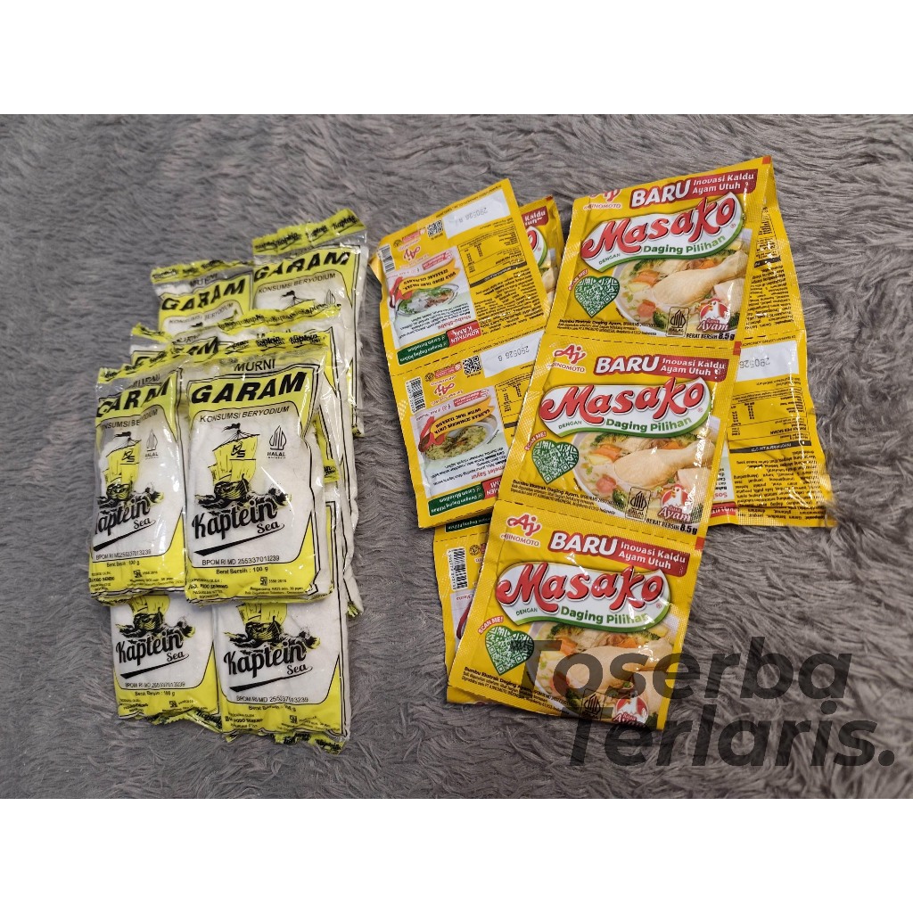 

Paket Hemat 10 pcs Garam Dapur dan 10 pcs Masako Ayam