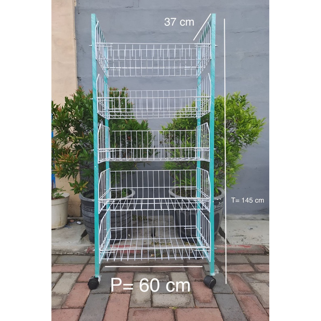 Rak Jualan, Rak Jajanan 5Tingkat Rangka Besi Pakai Roda