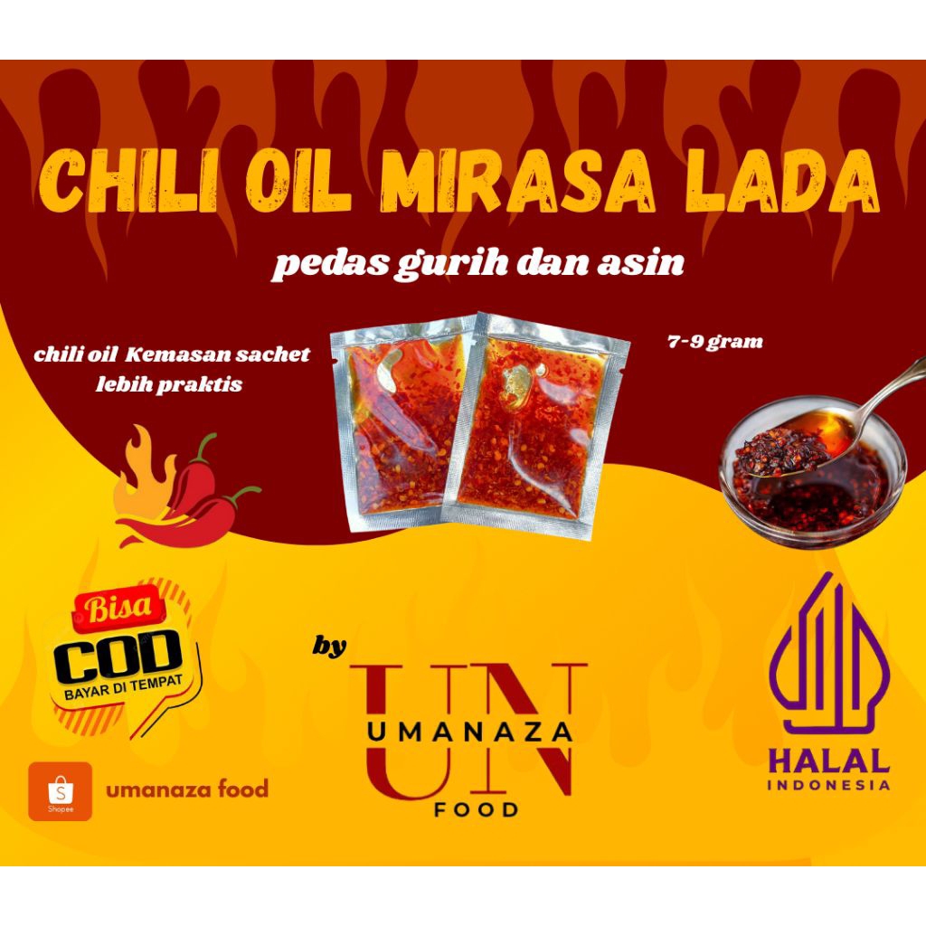 

CHILI OIL/MINYAK CABAI kemasan sachet isi (7-9 gram)