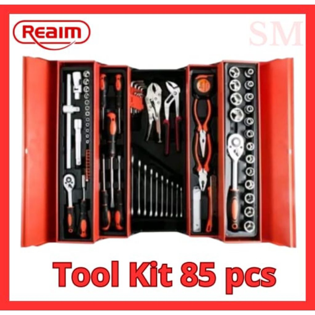 REAIM Tool kit 85 pcs ,tool box Perkakas ,Kunci sok set ,Pekerjaan mobil,Tool box set alat bengkel ,