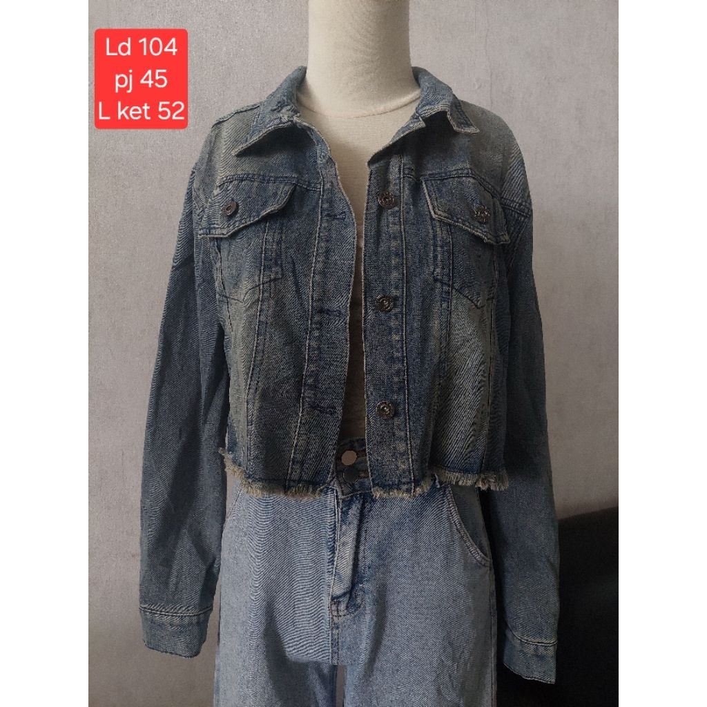 Jaket Jeans jaket denim wanita model crop oversize fit to L