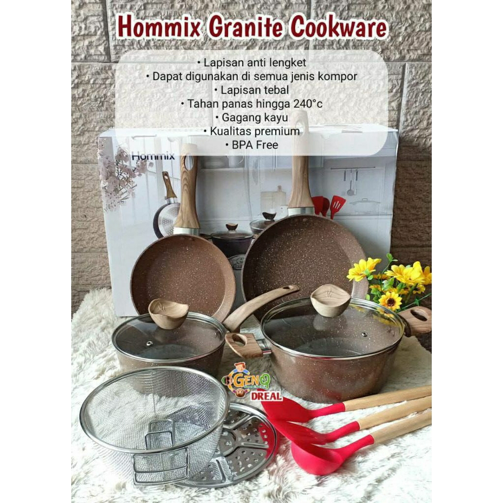 Panci hommix granite cookware set/anti lengket
