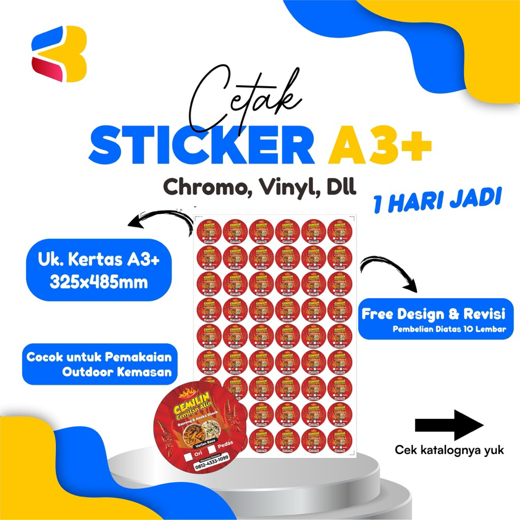 

CETAK STICKER A3 LABEL CHROMO / VINYL DIECUT / KISSCUT