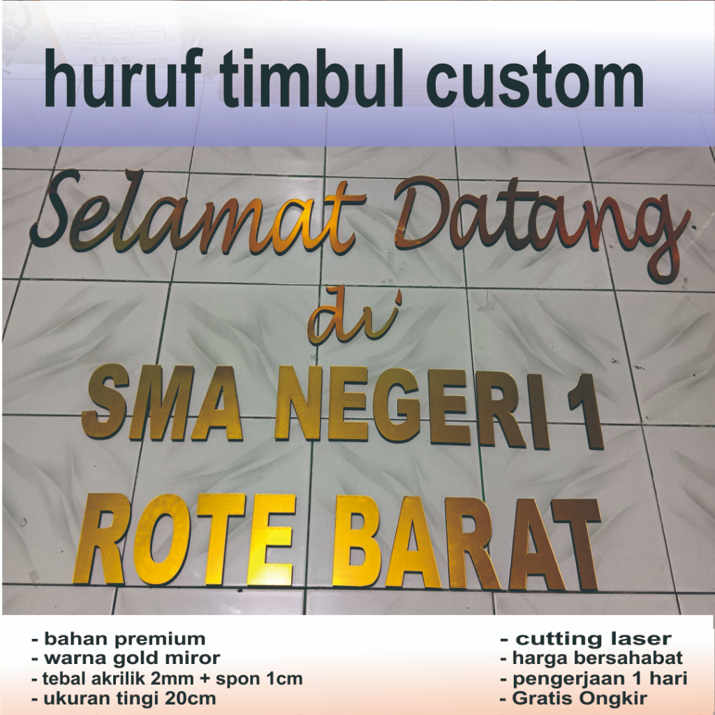 Huruf Akrilik Gold - Silver & Spon Karet Eva