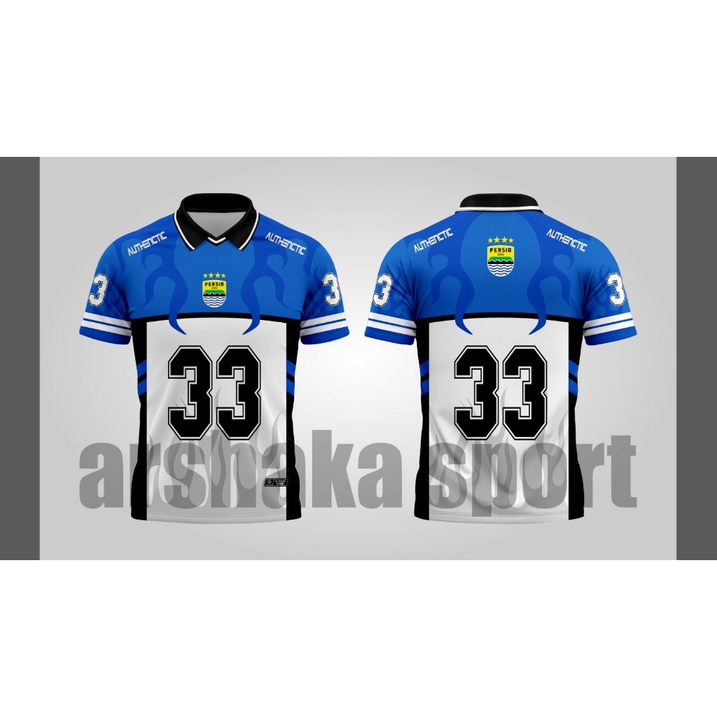 Kaos Jersey PERSIB Bandung – Desain Biru Putih Motif Api