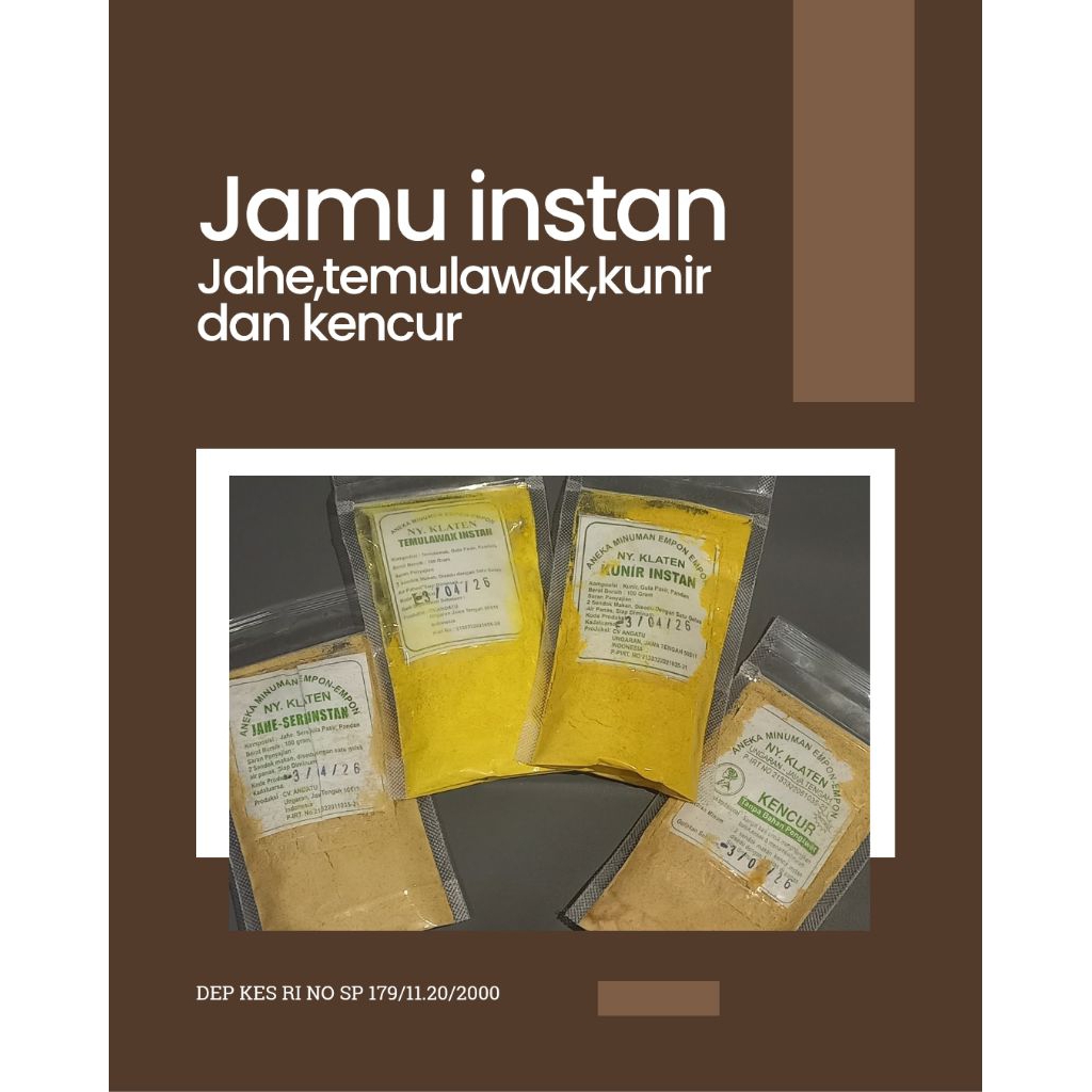 

JAMU INSTAN JAHE SEREH,KENCUR,TEMULAWAK,KUNIR NY KLATEN