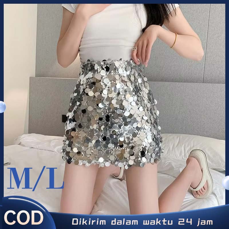 Rok Celana Payet Highwaist Wanita Rok Dance Pendek Kilat Mini Skirt Belly Dance Salsa Latin
