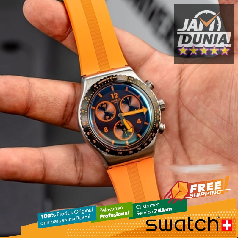 JAM TANGAN PRIA SWATCH ORIGINAL RESIN ORANGE IRONY SWATCH YVS529 SWATCH YVS529 JAM PRIA NG B089