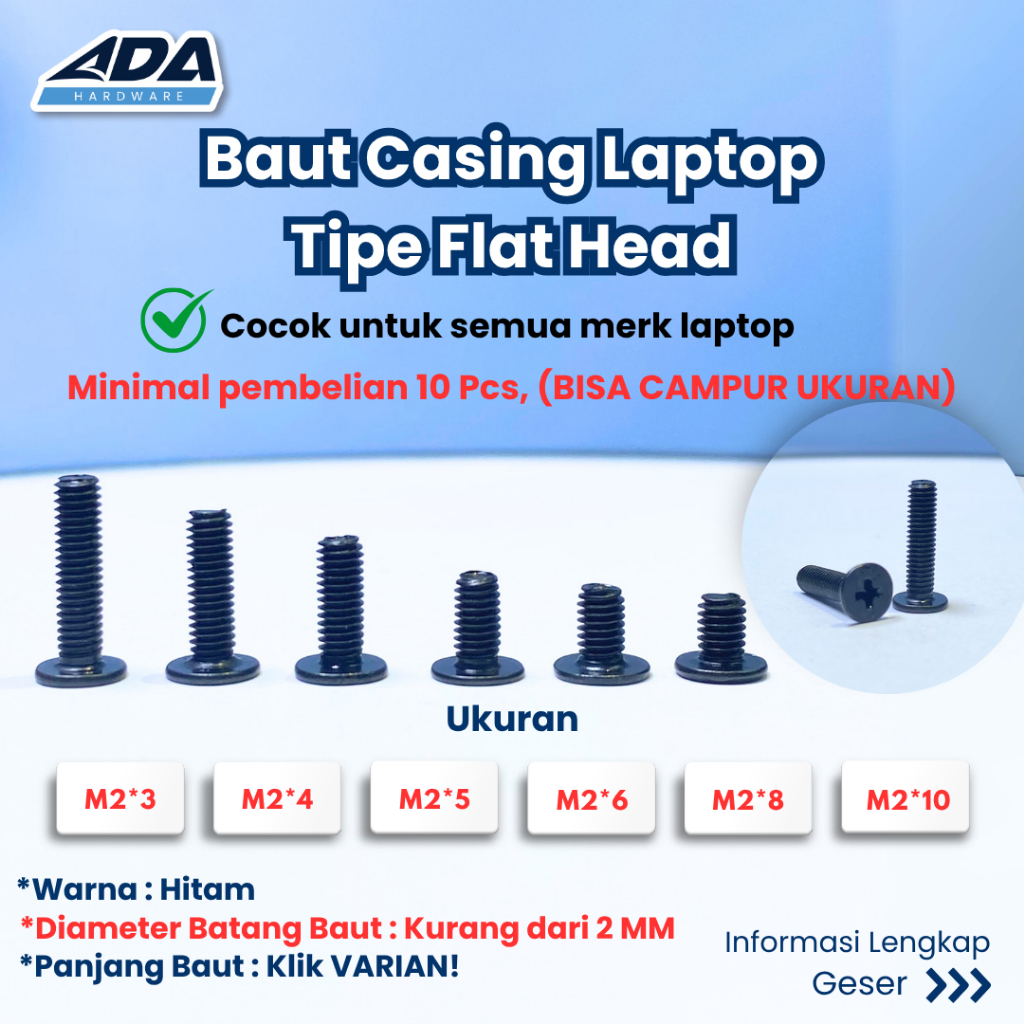 Baut Screw M2 M2,5 M3 Skrup Hitam Baud Untuk Laptop HP ASUS LENOVO ACER Flat Head Kepala Datar