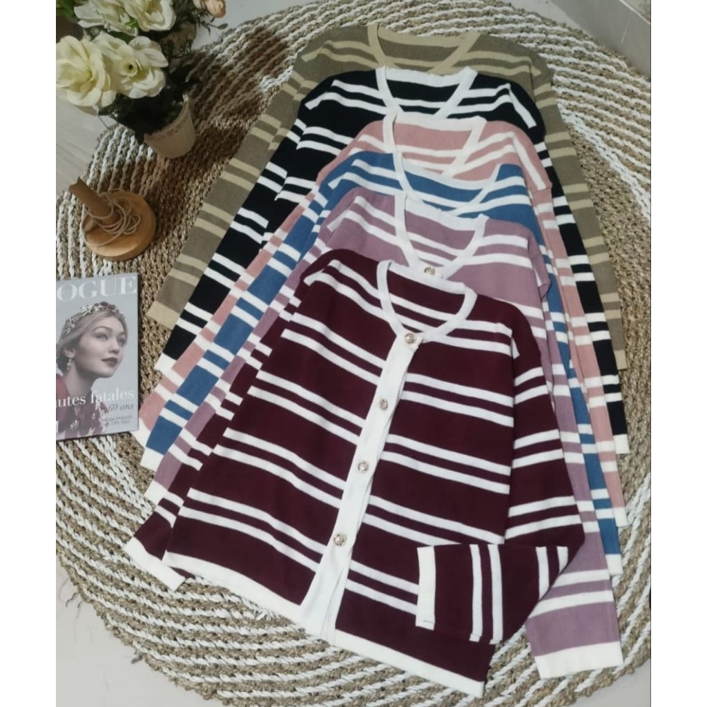 RUBI CARDIGAN SWEATER MOTIF GARIS WANITA