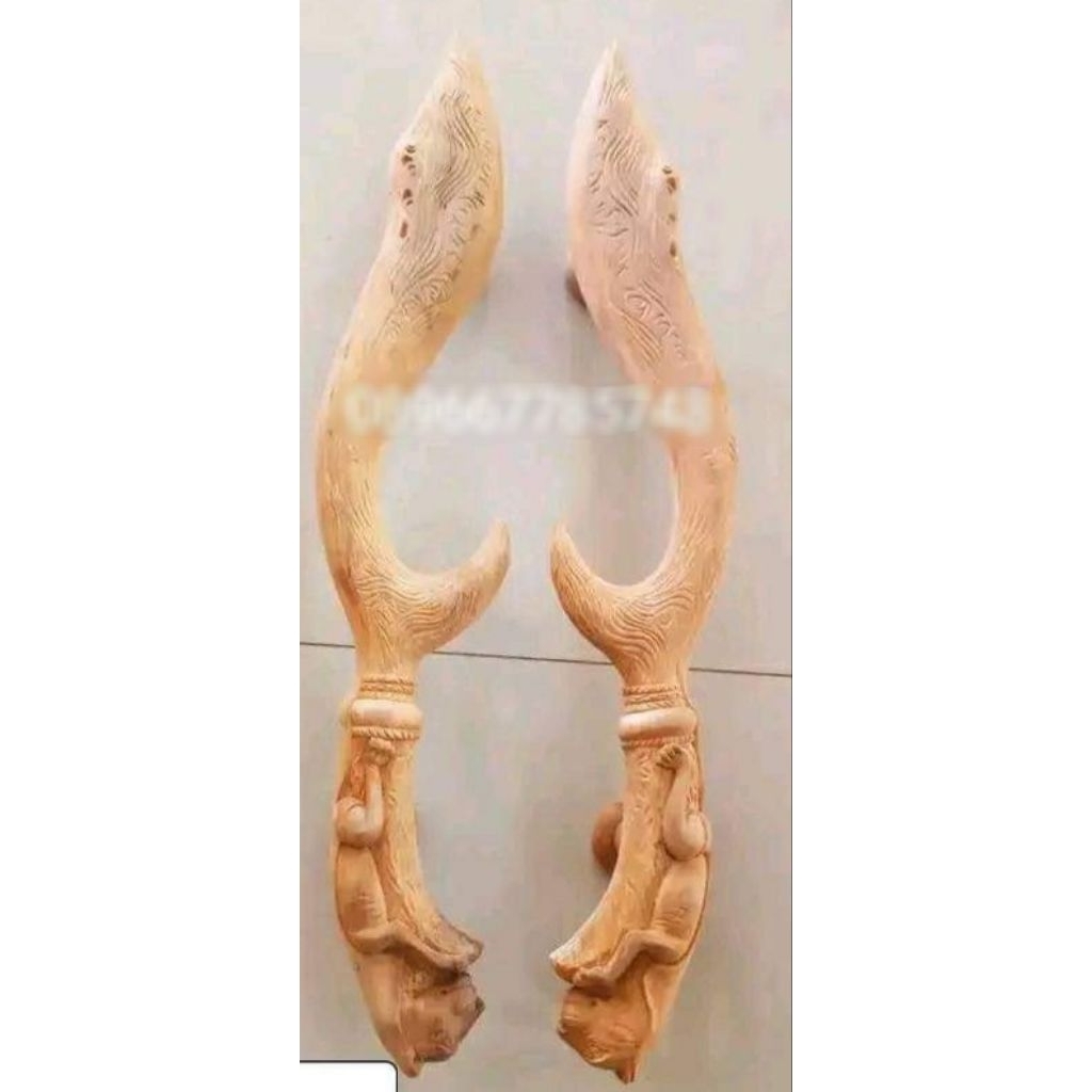 gagang pintu ukiran kayu jati motif kujang panjang 60 cm