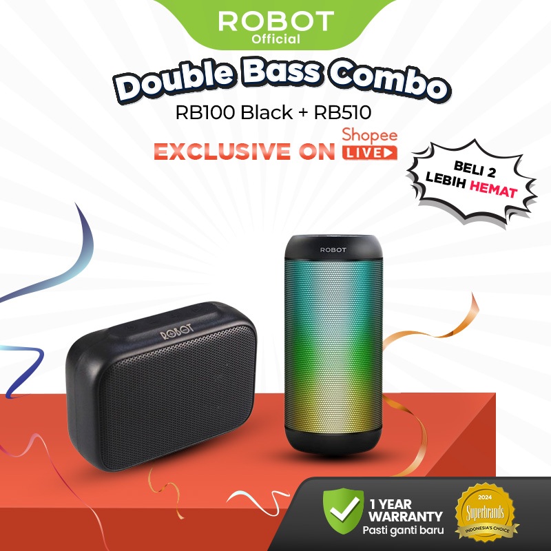 [SPECIAL LIVE BUNDLING] ROBOT Speaker Bluetooth Superbass 10W IPX4 With RGB Light Speaker Wireless W