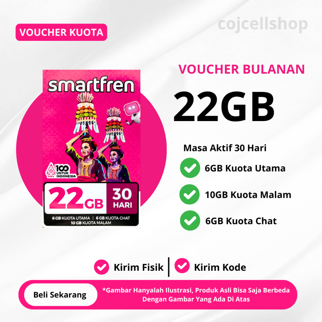 Paket Data Smartfren/Voucher Kuota Smartfren 22GB Full 24 JAM Masa Aktif 30 Hari