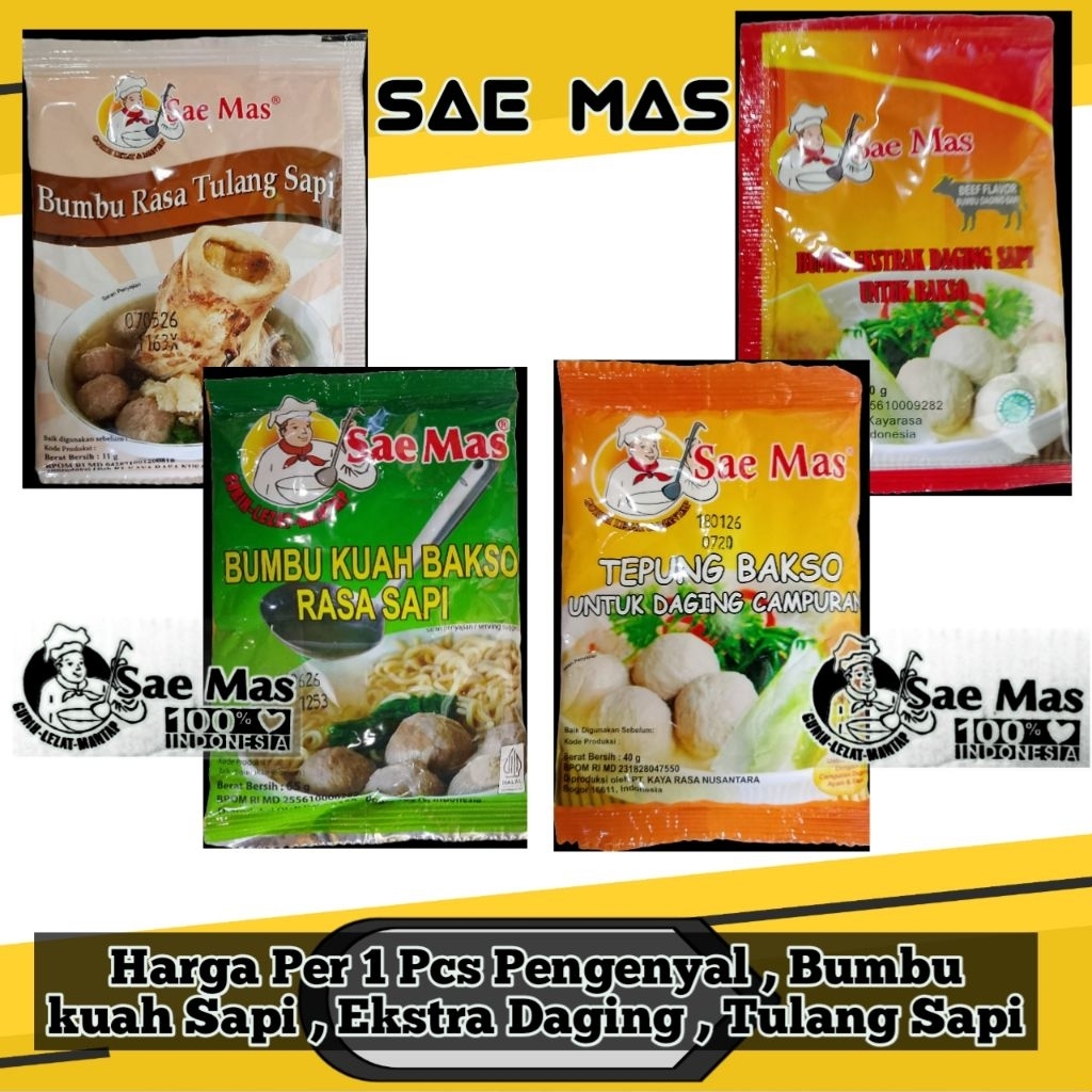 

SAE Mas Tepung Pengenyal Dan Bumbu kuah Rasa Sapi, Tulang Sapi, Ekstra Daging Harga Per 1 Pcs