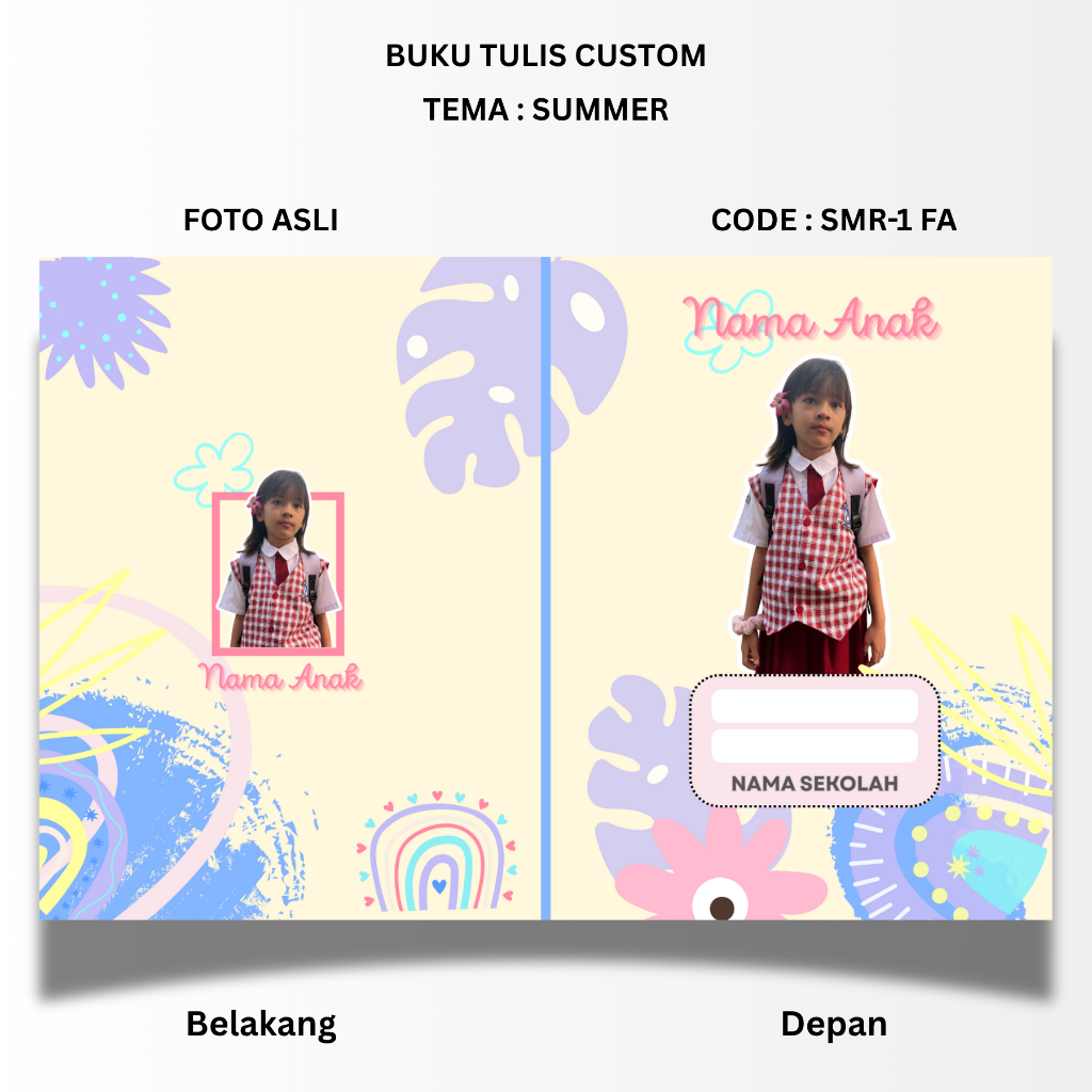 

BUKU TULIS CUSTOM - TEMA SUMMER - STANDART UKURAN SIDU 160X210 - BISA PAKAI FOTO ANAK ASLI ATAU UBAH KE KARTUN