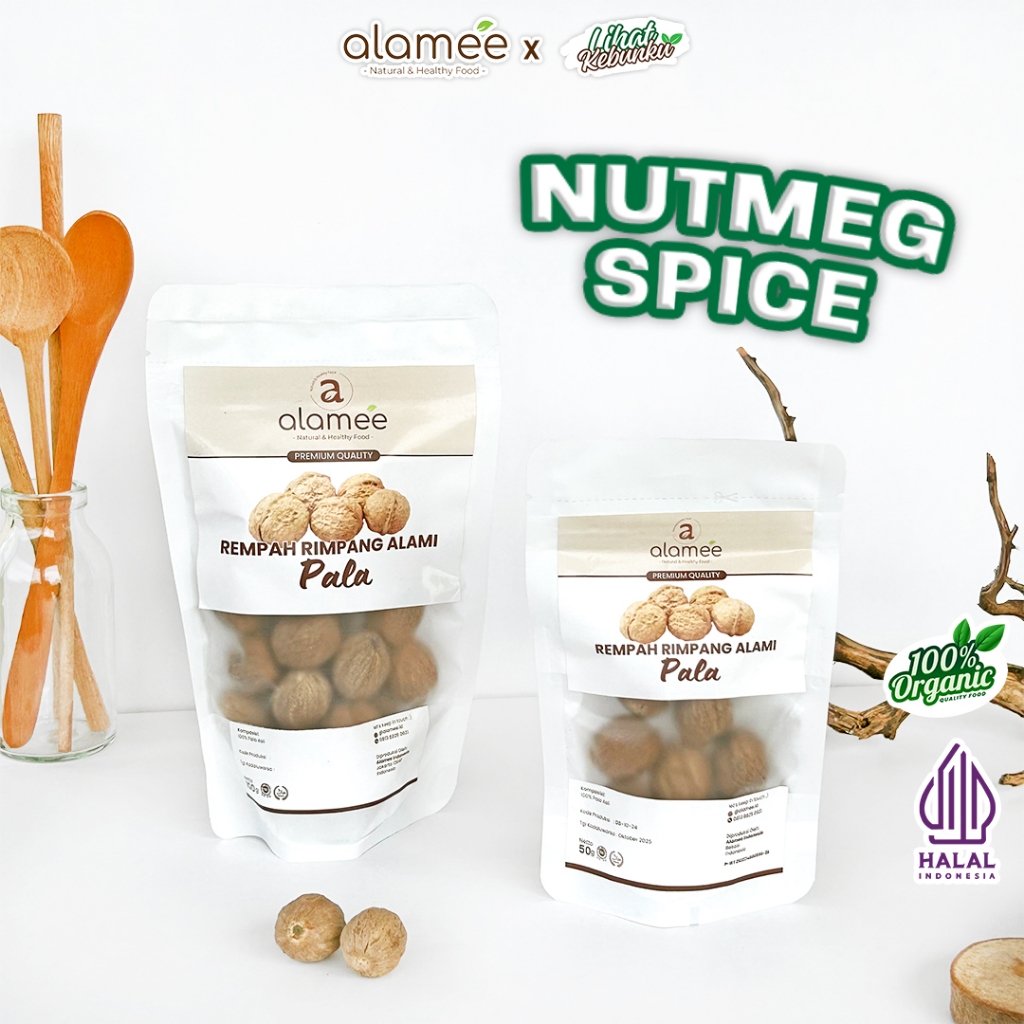 

ALAMEE Biji Pala Utuh Rempah Kering Nutmeg Whole Rimpang Organik Alami Bumbu Dapur Masakan 100g 50g LIHAT KEBUNKU