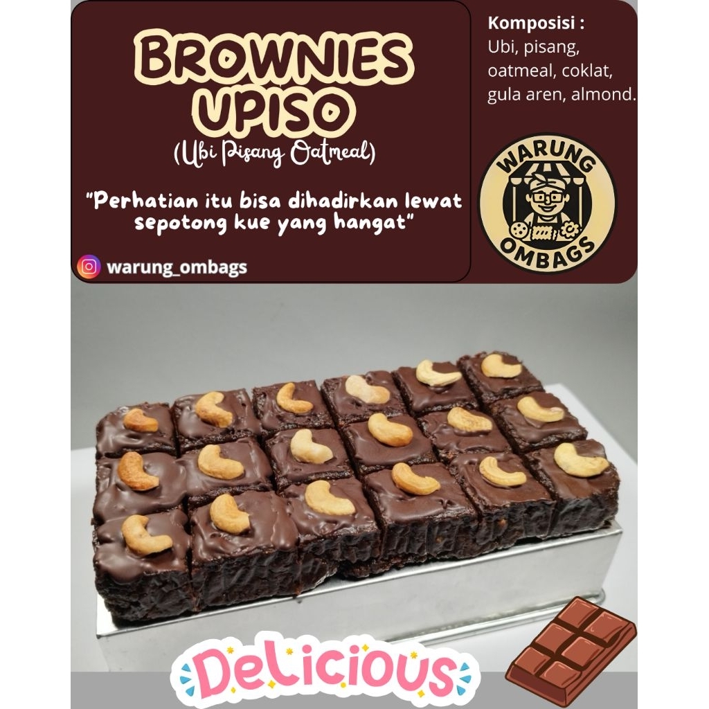 

Brownies UPISO (ubi, pisang, oatmeal) UK 20x10 cm,Tanpa Terigu, Tanpa Telur, Tanpa Mentega, Tanpa Tambahan Gula Rafinasi!