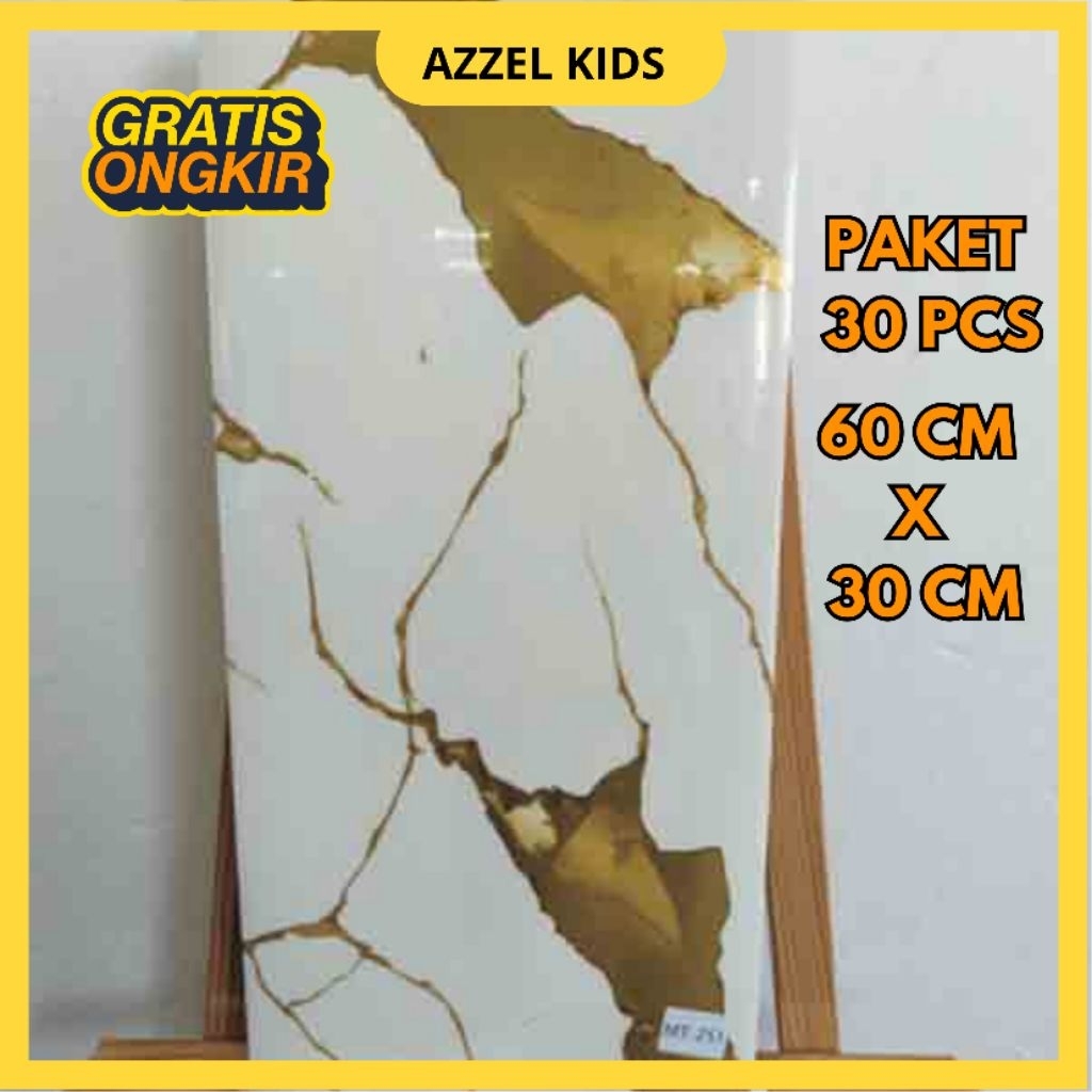wallpaper foam marble anti noda anti air sudah ada lem ukuran 30 x 60 cm rona / sooku paket 30 pcs