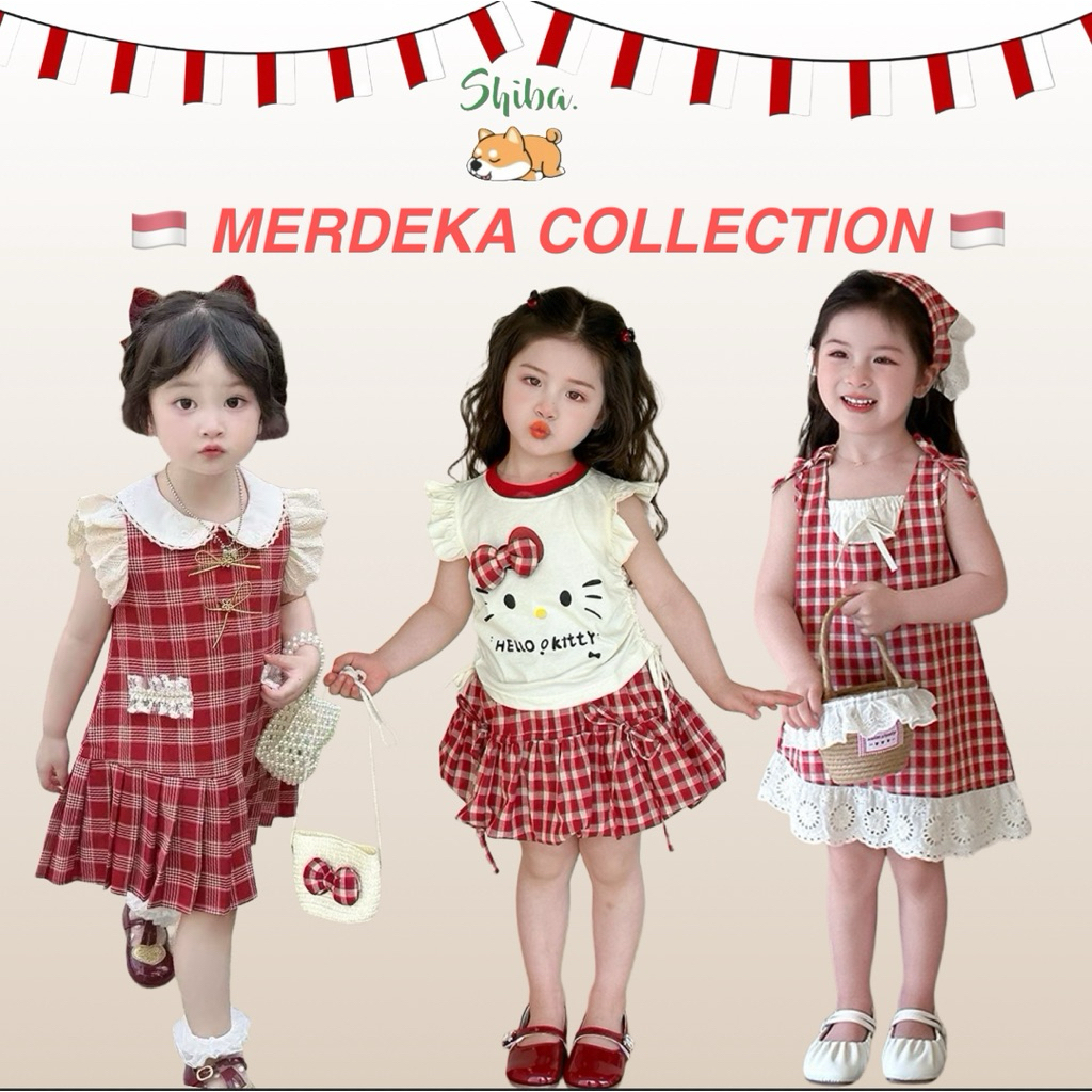 (2-9 TAHUN) Dress Baju Merah Putih Anak Perempuan | Atasan Merah Anak | Setelan Baju Rok Merah Putih