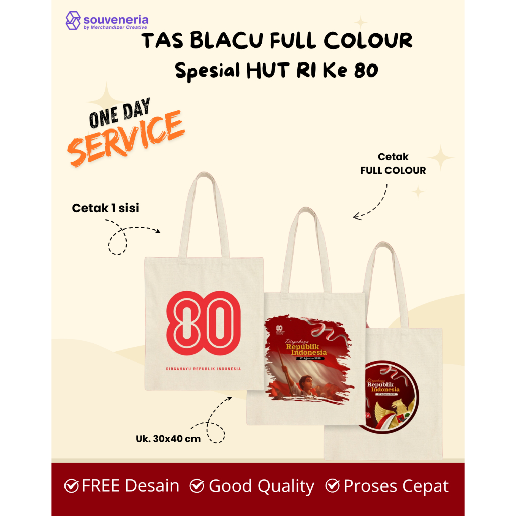 

Tas Blacu Custom Spesial HUT RI Ke 80 - Uk. 30x40 cm - Souvenir/Doorprize READY TEMPLATE
